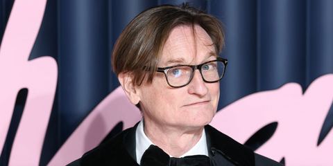 Hamish Bowles was seen wearing dark tortoiseshell Tom Ford TF5662-B 052 Blue Control optical glasses at The Fashion Awards 2025 in London.