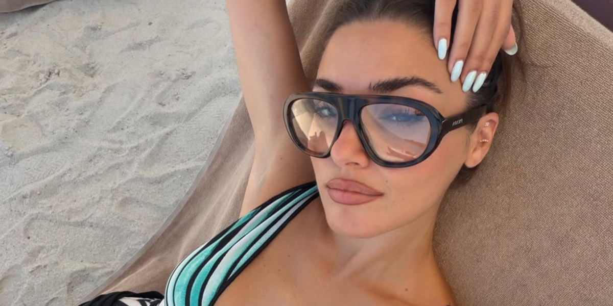 Turkish actress Hande Ercel was seen wearing tortoise Prada PR C05S 20D08N sunglasses with clear lenses in her Instagram post, July 2026.
