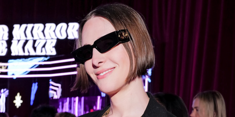 Hari Nef was seen wearing black Valentino Vain Bold VG0001S 001 sunglasses at the launching party of Kering Eyewear x Maison Valentino in New York City, March 2026.