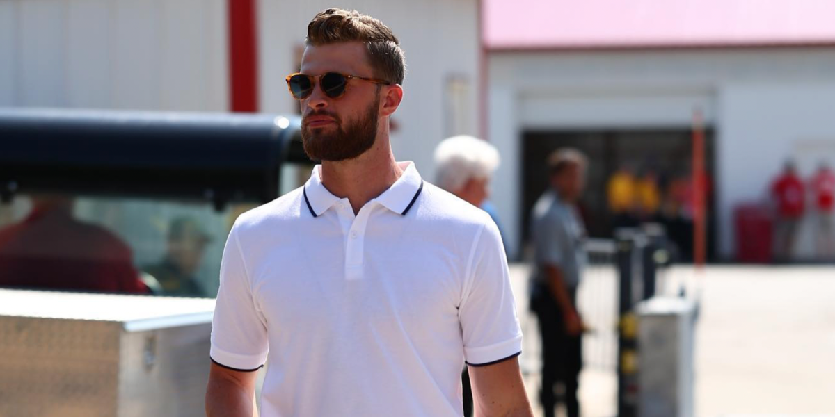 American football player Harrison Butker was seen wearing bright tortoiseshell Persol Typewriter 3108S 960/S3 round sunglasses with blue Polarised lenses in his Instagram post