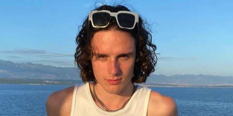 Celebrity actor Harry Collett was seen wearing white Dolce&Gabbana DG6184 3312/87 square sunglasses in his Instagram post, June 2024.