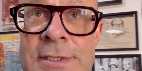 Harry Hill was seen wearing Cutler and Gross 1319 08 Bordeaux Red optical glasses in his Instagram reel