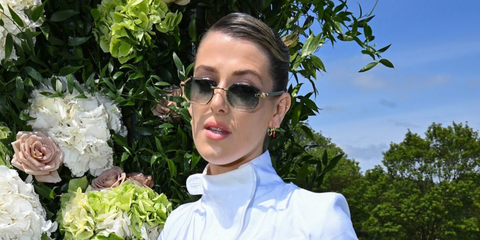 Actress Honor Swinton Byrne was seen wearing green Cartier CT0439S 004 rimless hexagonal sunglasses at the Cartier Queens Polo Cup 2026 in Egham, England.