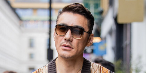 Chinese actor Hu Bing was seen wearing gold Saint Laurent Sun SL 364 MASK 006 sunglasses during London Fashion Week season Fall/Winter 2026.