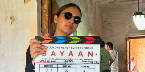 Bollywood actress Huma Qureshi was seen wearing black Ray-Ban Round Metal RB 3447 9199/31 sunglasses on the set of Bayaan
