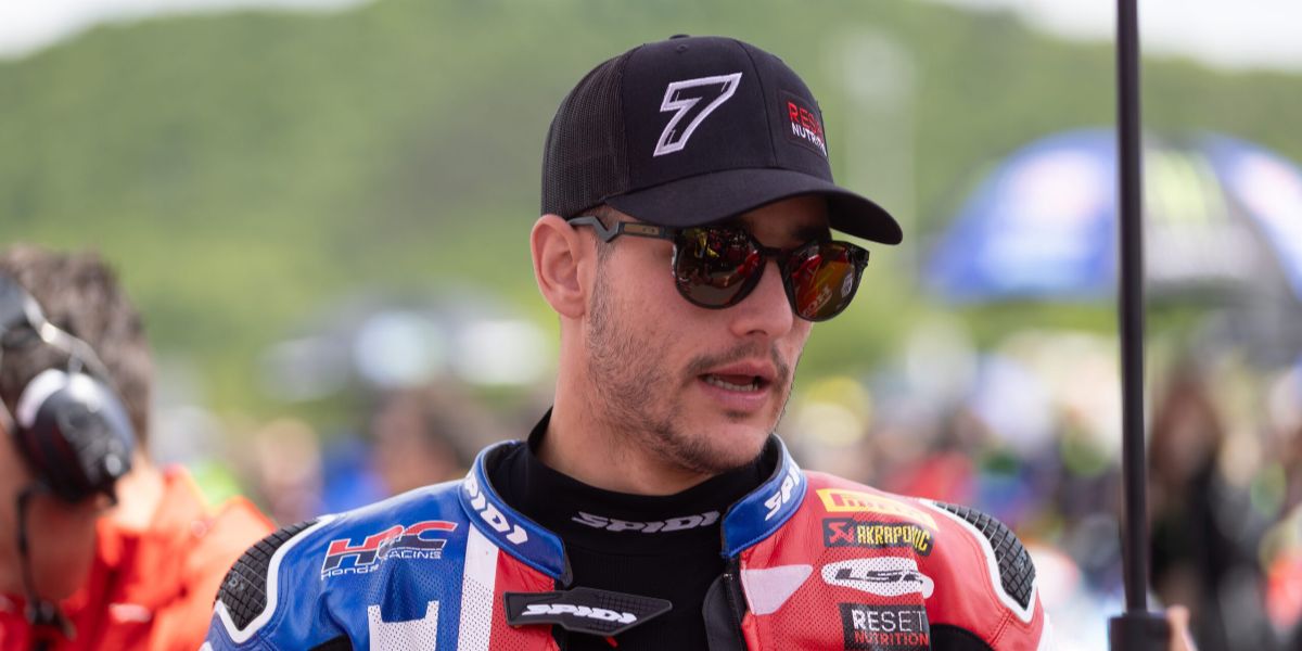 Spanish motorcycle racer Iker Lecuona was seen wearing olive Oakley HSTN OO9242 03 sunglasses with brown tungsten Prizm Polarised lenses during the FIM Superbike World Championship in Portugal, March 2025.