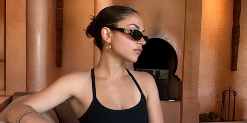 Canadian actress and YouTuber Inanna Sarkis was seen wearing black Gucci GG1660S 001 sunglasses in Morocco, shared on her Instagram post, April 2025. Shop online now on Pretavoir
