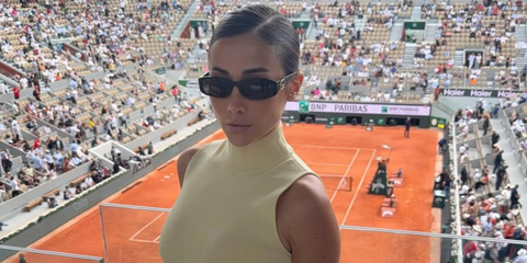 French influencer Isabeau Delatour was seen wearing black Gucci GG1661S 001 sunglasses at the 2025 French Open