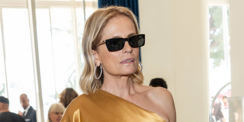 Italian acttess Isabella Ferrari was seen wearing black and gold Saint Laurent SL 766 001 sunglasses at the Cannes Film Festival 2025.