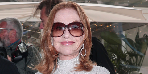 Isabelle Huppert was seen wearing tortoiseshell Gucci GG2176S 002 oversized sunglasses at Hotel Martinez, during Cannes Film Festival 2026.