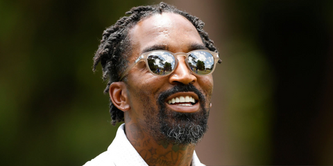 Former professional basketball player J.R. Smith was seen wearing matte beige Oakley Latch OO9265 68 Prizm Polarised round sunglasses at the second round of the BMW Charity Pro-Am in South Carolina, June 2025. Shop online now on Pretavoir
