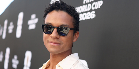 Jaafar Jackson was seen wearing black Saint Laurent Sun SL 28 002 square sunglasses with grey lenses at the World Cup 2026 Opening Ceremony at the Los Angeles Stadium.
