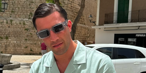 Boxer and television personality Jack Fincham of Love Island was seen wearing transparent Prada PR 06YS 12R09T sunglasses in his Instagram post, June 2024.
