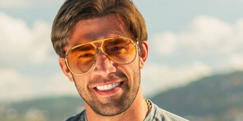 Boxer and television personality Jack Fincham of Love Island was seen wearing gold Tom Ford Xavier TF1060 30F sunglasses in his Instagram post, September 2025.