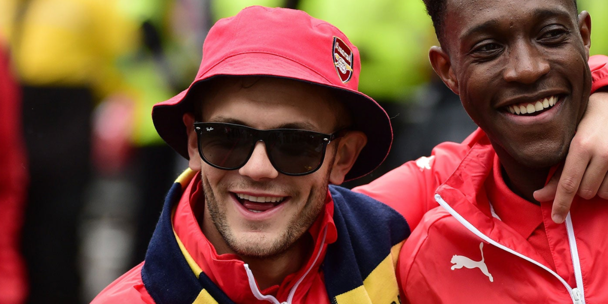 English football coach Jack Wilshere was seen wearing black Ray-Ban Boyfriend RB 4147 601/87 sunglasses