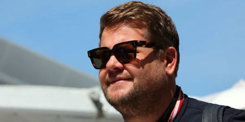 James Corden wears Gucci GG1084S 002 sunglasses at the Miami Grand Prix