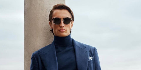 James Turlington wears Ralph Lauren RL8210 5002/5W sunglasses at the brand's "California Dreaming" presentation in Santa Barbara