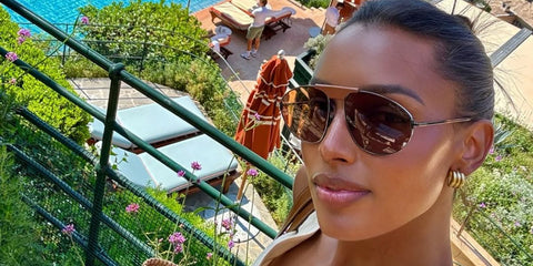 Jasmine Tookes wears Tom Ford Leon TF1071 30F sunglasses at the brand's 'Neroli Portofino' fragrance launching in Portofino