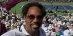Actor Jason Winston George was seen wearing Ray-Ban Aviator 3025 001/51 Gold/Light Brown Gradient sunglasses at the BNP Paribas Open at Indian Wells Tennis Garden, March 2026.