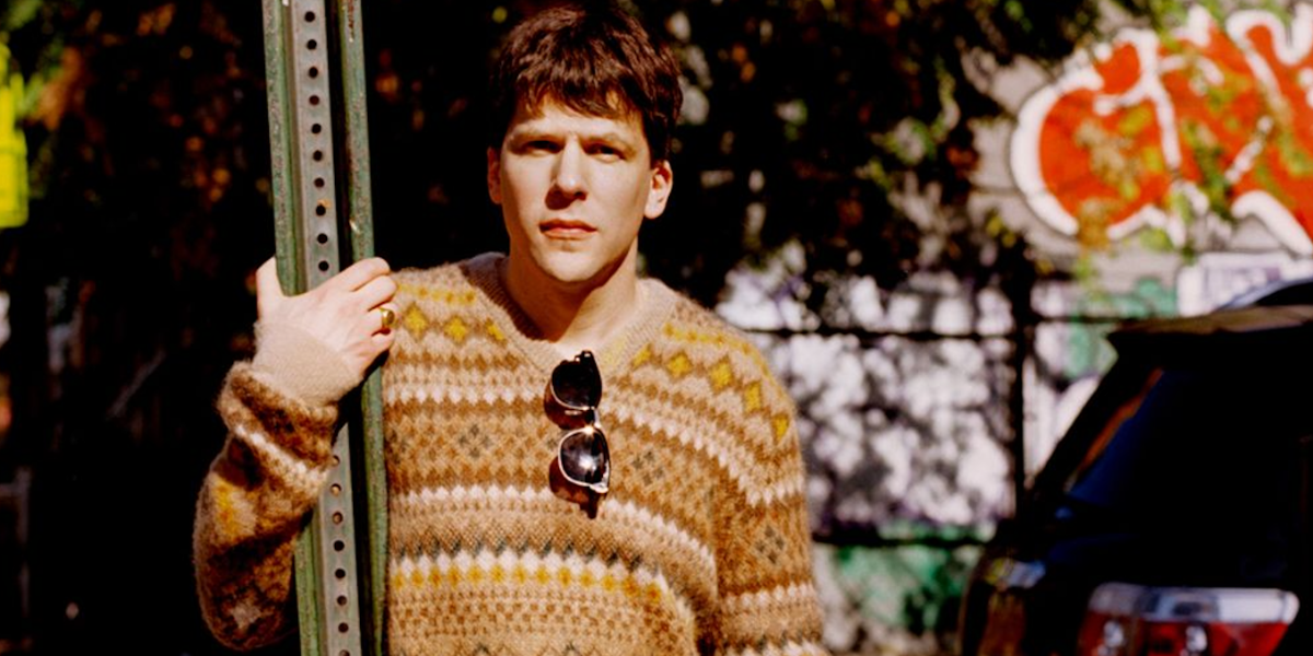 Jesse Eisenberg was seen modeling Cartier CT0366S 002 half-rim sunglasses in an editorial page of GQ Hype, December 2024