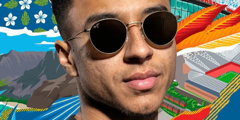 Footballer Jesse Lingard was seen wearing light gold Maui Jim Pukaua H667 16A round sunglasses in Maui Jim campaign.