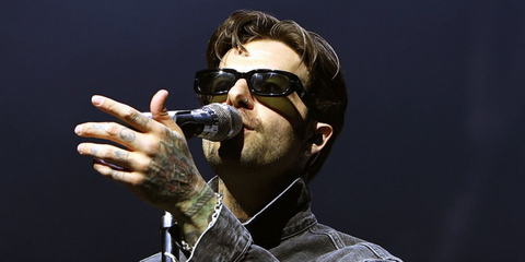 Former actor and singer-songwriter Jesse Rutherford was seen wearing black Persol Mel 3385S 95/31 sunglasses onstage during The Neighbourhood performance in Toronto, April 2026.