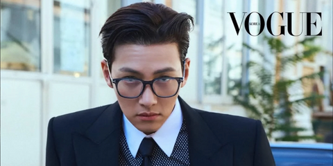 Actor Ji Chang-wook was seen wearing black Tom Ford TF5818-B 001 Blue Control optical glasses in a Vogue Korea feature.