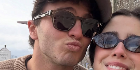 Portuguese footballer Joao Neves was seen wearing transparent brown Prada PR A16S 18T70F sunglasses at Le Prix d'Amérique Legend Race in January 2026, shared through his Instagram post.