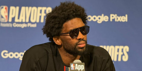 Basketball player Joel Embiid was seen wearing black Tom Ford Bruce TF1026-N 01D Polarised aviator sunglasses at a post-game press conference in April 2024. Shop online now on Pretavoir