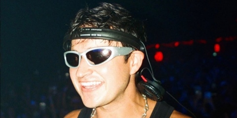 DJ John Summit was seen wearing grey silver Balenciaga BB0157S 004 wraparound sunglasses in his Instagram post, October 2025.