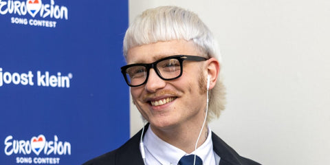 Dutch rapper and singer Joost Klein was seen wearing black David Beckham DB 7105 807 optical glasses during his participation in the Eurovision 2024.