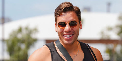 Joseph Baena was seen wearing Ray-Ban Round Metal RB 3447 9001/A5 Shiny Light Bronze sunglasses in Los Angeles
