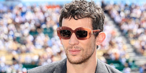 Josh O'Connor was seen wearing brown chestnut Loewe Chunky Anagram LW40114I 66A sunglasses to attend the "Challengers" photo call at the Monte Carlo Country Club