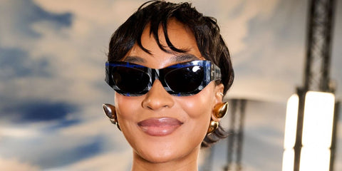 British supermodel Jourdan Dunn was seen wearing grey and blue checkered Burberry BE4450U 4147/87 sunglasses at the Burberry Spring/Summer 2026 fashion show during London Fashion Week. Shop online now on Pretavoir