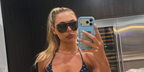 Dutch speed skater Jutta Leerdam was seen wearing gold Bottega Veneta Long Ribbon BV1478S 003 shield sunglasses in her Instagram post, July 2026
