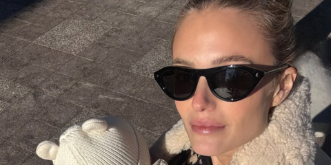 Canadian model and entrepreneur Kate Love was seen wearing black Prada PR B15S 16K731 sunglasses in her Instagram post, December 2025.