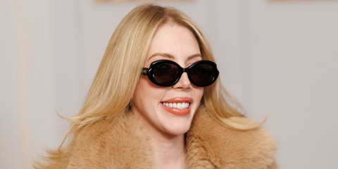 Canadian comedian Katherine Ryan was seen wearing black Loewe LW40147I 01A sunglasses at the Red Nose Day 2026 fundraising event in London.