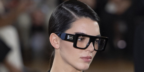 Kendall Jenner wears Victoria Beckham oversized square glasses (VB677S 006) at the Victoria Beckham Spring/Summer 2024 womenswear show - Paris Fashion Week.