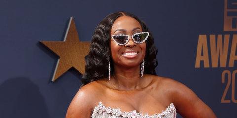 Kendra G was seen wearing crystal studded Swarovski SK7011 4001/AP with Clip-On Trim sunglasses at the BET Awards 2023.