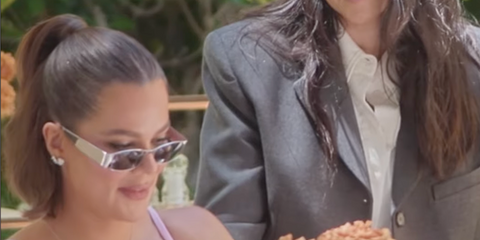 Khloe Kardashian was seen wearing silver Saint Laurent SL 738 001 sunglasses in The Kardashians season 7, episode 8