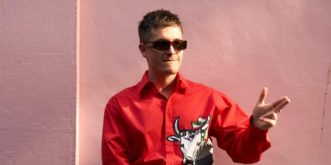 Irish actor Kieron Moore was seen wearing tortoiseshell Moschino MOS 145/S 05L70 sunglasses in his Instagram post, May 2025.