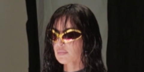 Kim Kardashian wears yellow Balenciaga Fennec sunglasses on The Kardashians season 5, episodes 4 - buy online