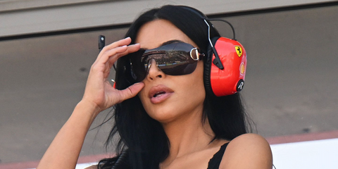 Kim Kardashian was seen wearing Gucci GG2174S 001 shield sunglasses at the F1 Grand Prix of Monaco