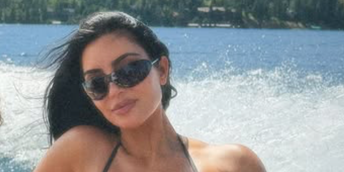 Kim Kardashian was seen wearing black Tom Ford Brady-02 TF1396 01A shield sunglasses in her Instagram post, July 2026.