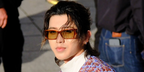 Chinese singer-songwriter KUN (Cai Xukun) wore tortoise Valentino VG0072S 001 sunglasses with light green lenses at the Valentino Spring Summer 2027 show during Paris Fashion Week.