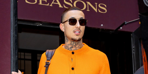 Basketball player Kyle Kuzma of Milwaukee Bucks was seen wearing gold and tortoiseshell Zegna EZ0299/S 56N sunglasses in New York City, April 2026.