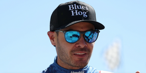Kyle Larson was seen wearing Oakley Thurso OO9286 07 sunglasses with sapphire Prizm lenses at the NASCAR Xfinity Series Andy's Frozen Custard 300 in Texas, May 2025