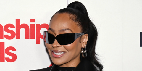 La La Anthony was seen wearing black Balenciaga BB0421S 001 sunglasses at the New York premiere of "Relationship Goals" in New York City, February 2026.
