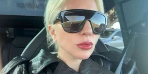 Lady Gaga wearing Black Acetate Alexander McQueen Sunglasses