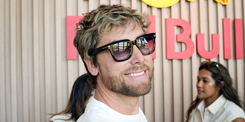 Singer Lance Bass of boy band Backstreet Boys was seen wearing black Tom Ford Leigh-02 TF1115 01B square sunglasses with grey gradient lenses at the Coachella Music Festival 2025.